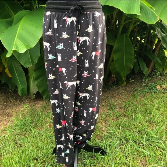 Secret Treasures Plush Black Drawstring Pajama Pants Holiday Dog Pattern S - Picture 7 of 7